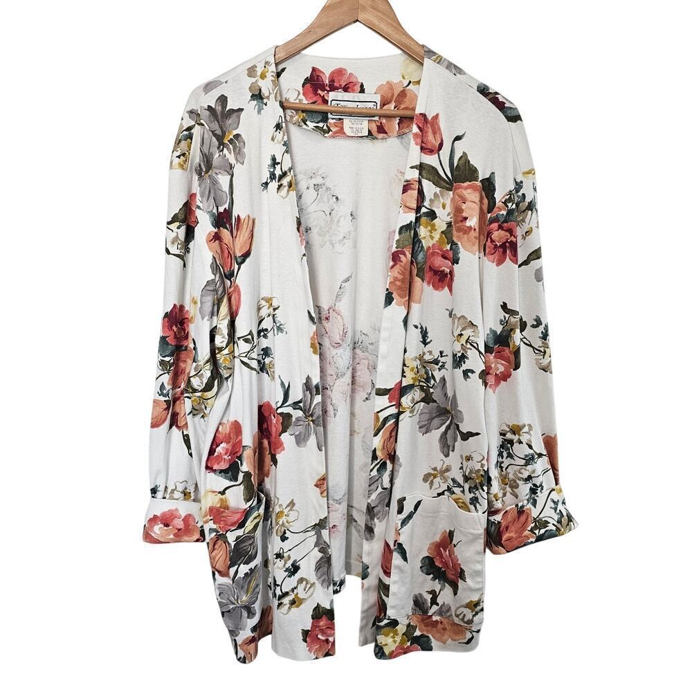 Vintage Fitting Image Cardigan Women 4X White Floral Cottage Preppy Grandmacore